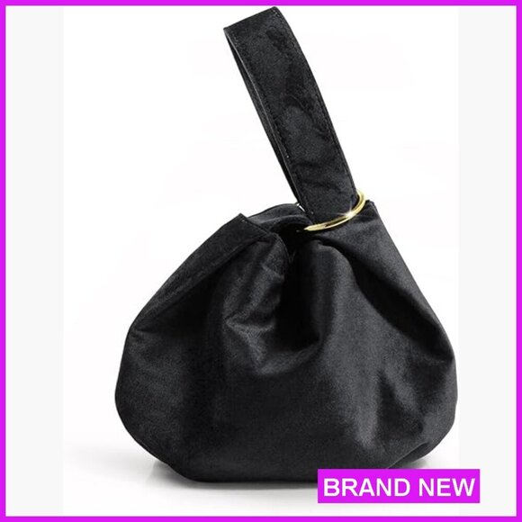 Handbags - Velvet Top Handle Clutch Wristlet Slouchy Bucket Bag Elegant Evening Purse